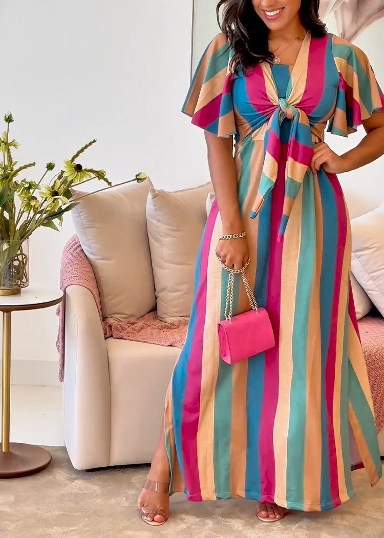 Maira | Chique Regenboog Gestreepte Jurk
