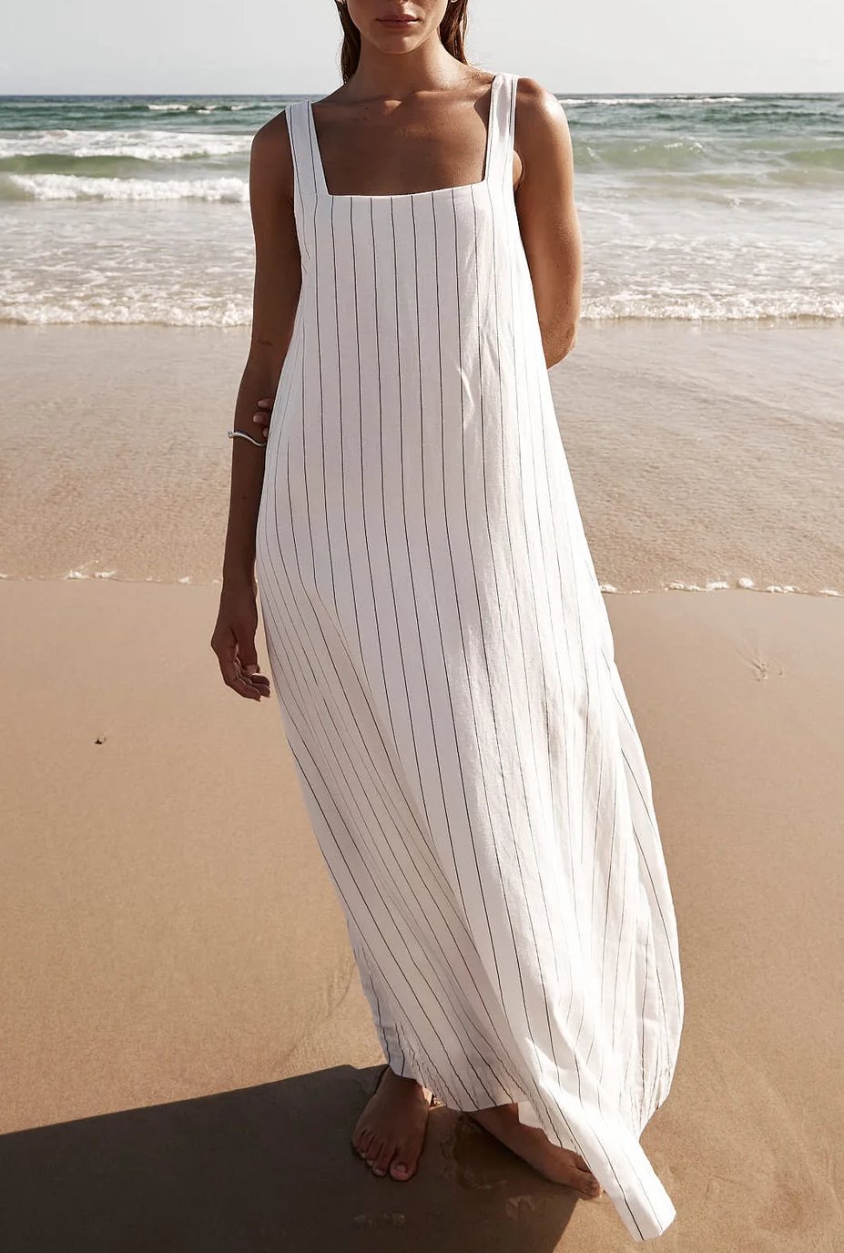 Catalina | Casual Stripe Square Neck Linen Dress