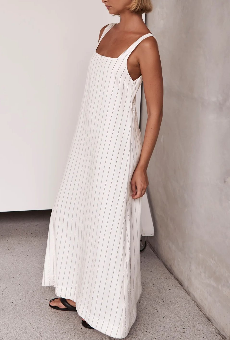 Catalina | Casual Stripe Square Neck Linen Dress