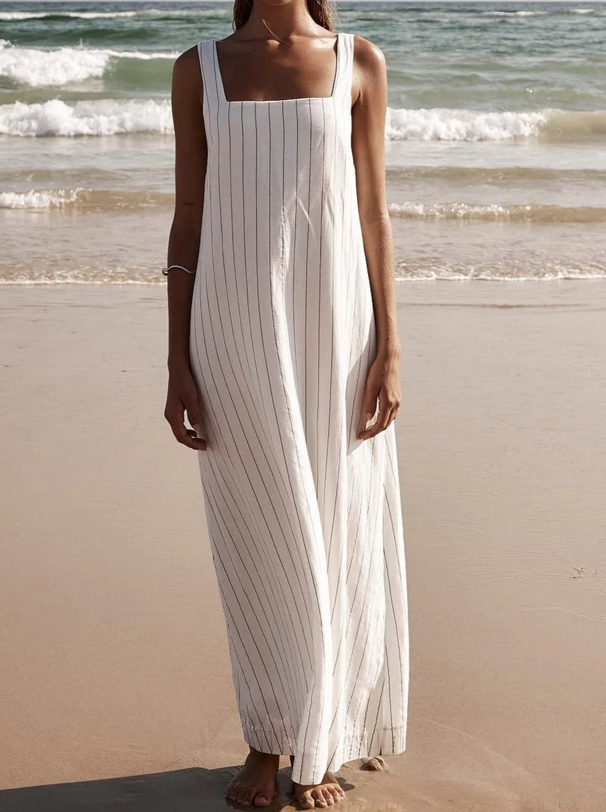 Catalina | Casual Stripe Square Neck Linen Dress