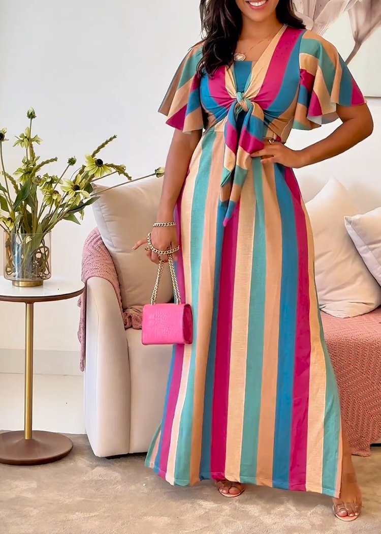 Maira | Chique Regenboog Gestreepte Jurk