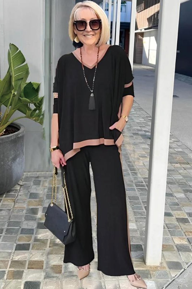 Vanna | Zomerse V-hals patchwork tweedelige set