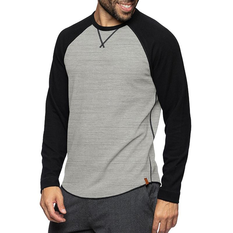 Emidio | T-shirt homme décontracté à manches longues - Color Block, coton doux, coupe ajustée