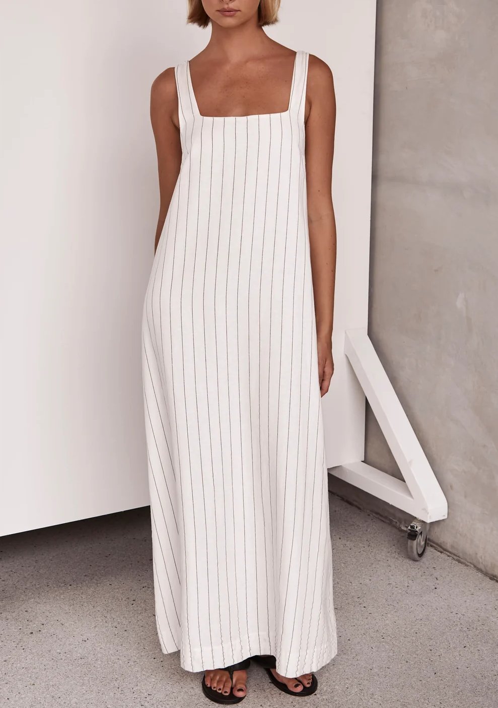 Catalina | Casual Stripe Square Neck Linen Dress