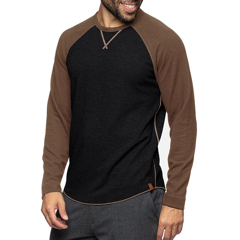 Emidio | T-shirt homme décontracté à manches longues - Color Block, coton doux, coupe ajustée