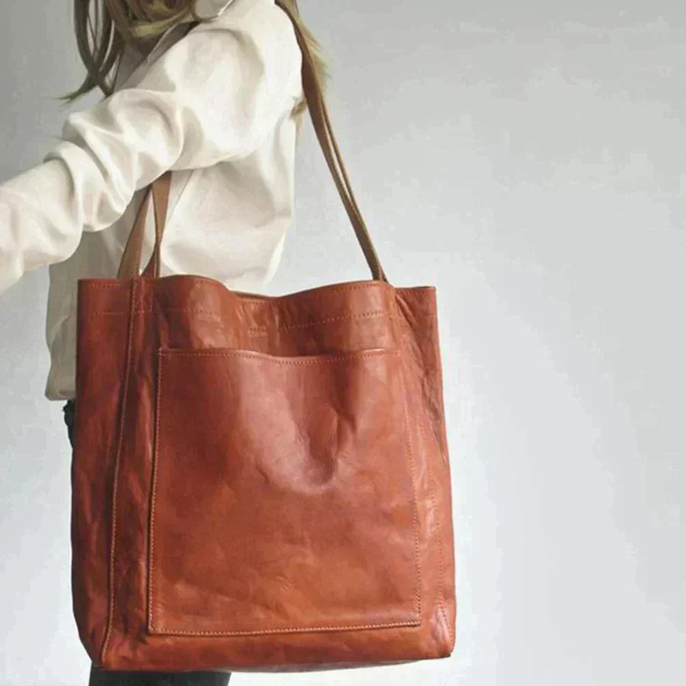 VintEdge | Vintage lederen draagtas - handtas met grote capaciteit voor vrouwen
