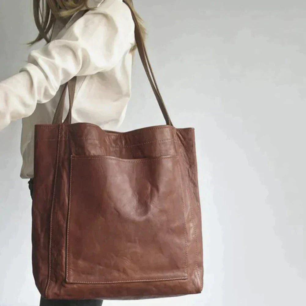 VintEdge | Vintage lederen draagtas - handtas met grote capaciteit voor vrouwen