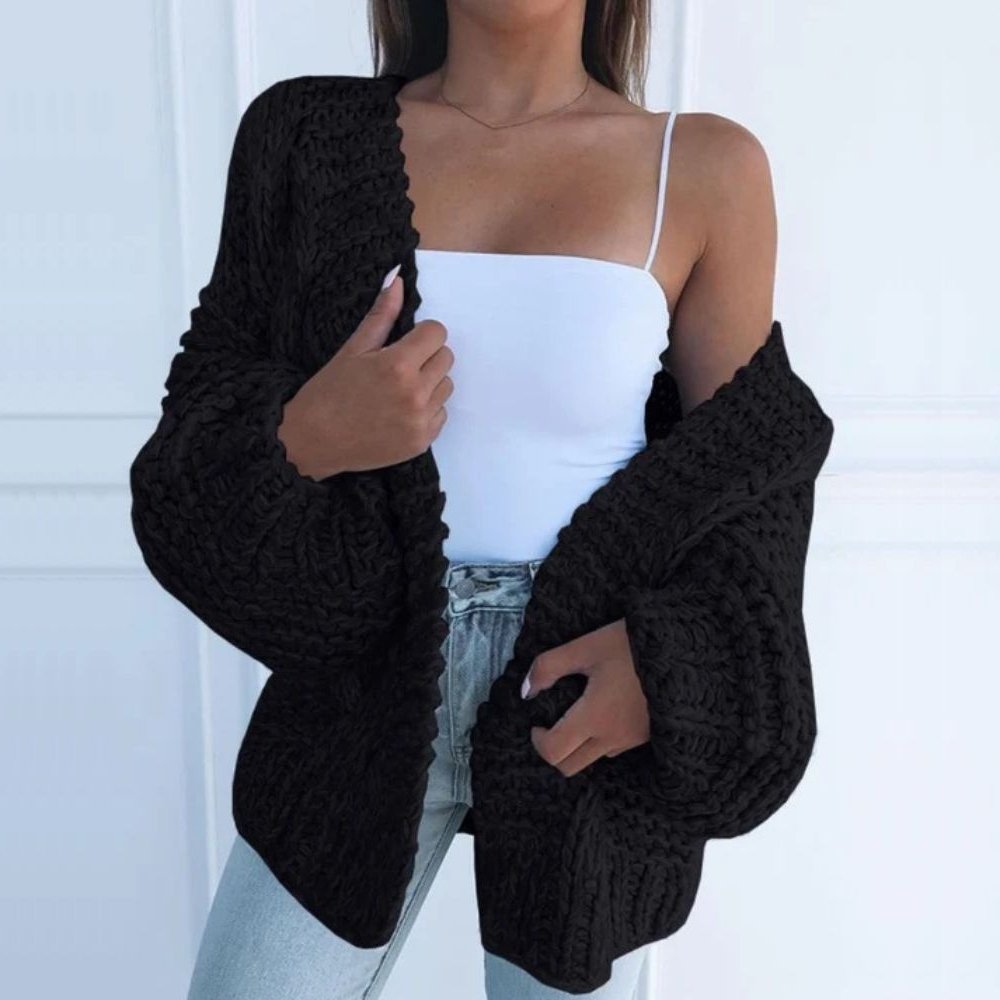 Felisse | Grof gebreid vest – open voorkant, gedrapeerde relaxte pasvorm, comfortabele trui om in laagjes te dragen