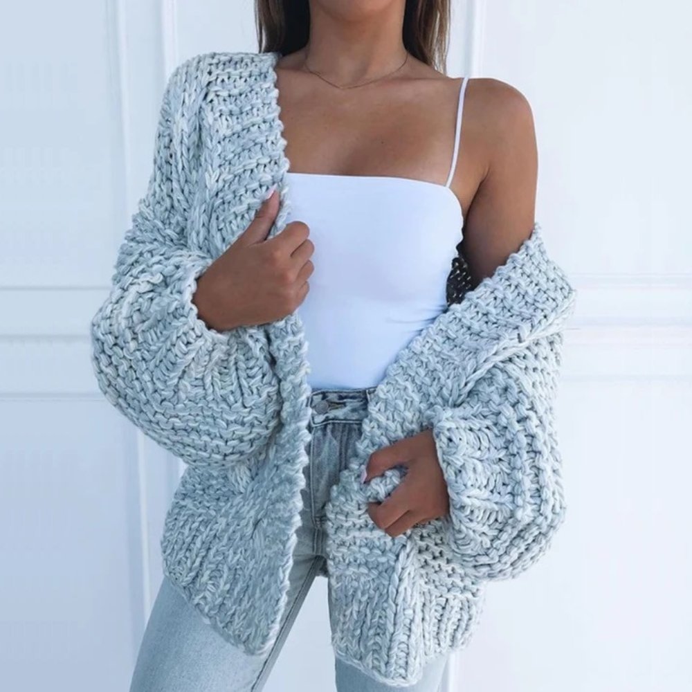 Felisse | Grof gebreid vest – open voorkant, gedrapeerde relaxte pasvorm, comfortabele trui om in laagjes te dragen