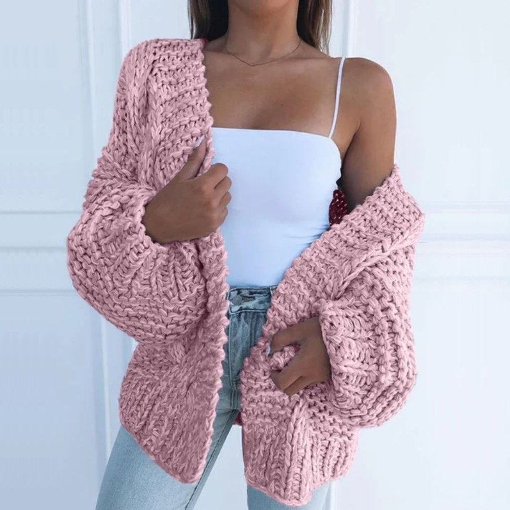 Felisse | Grof gebreid vest – open voorkant, gedrapeerde relaxte pasvorm, comfortabele trui om in laagjes te dragen