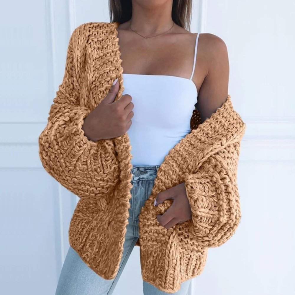 Felisse | Grof gebreid vest – open voorkant, gedrapeerde relaxte pasvorm, comfortabele trui om in laagjes te dragen