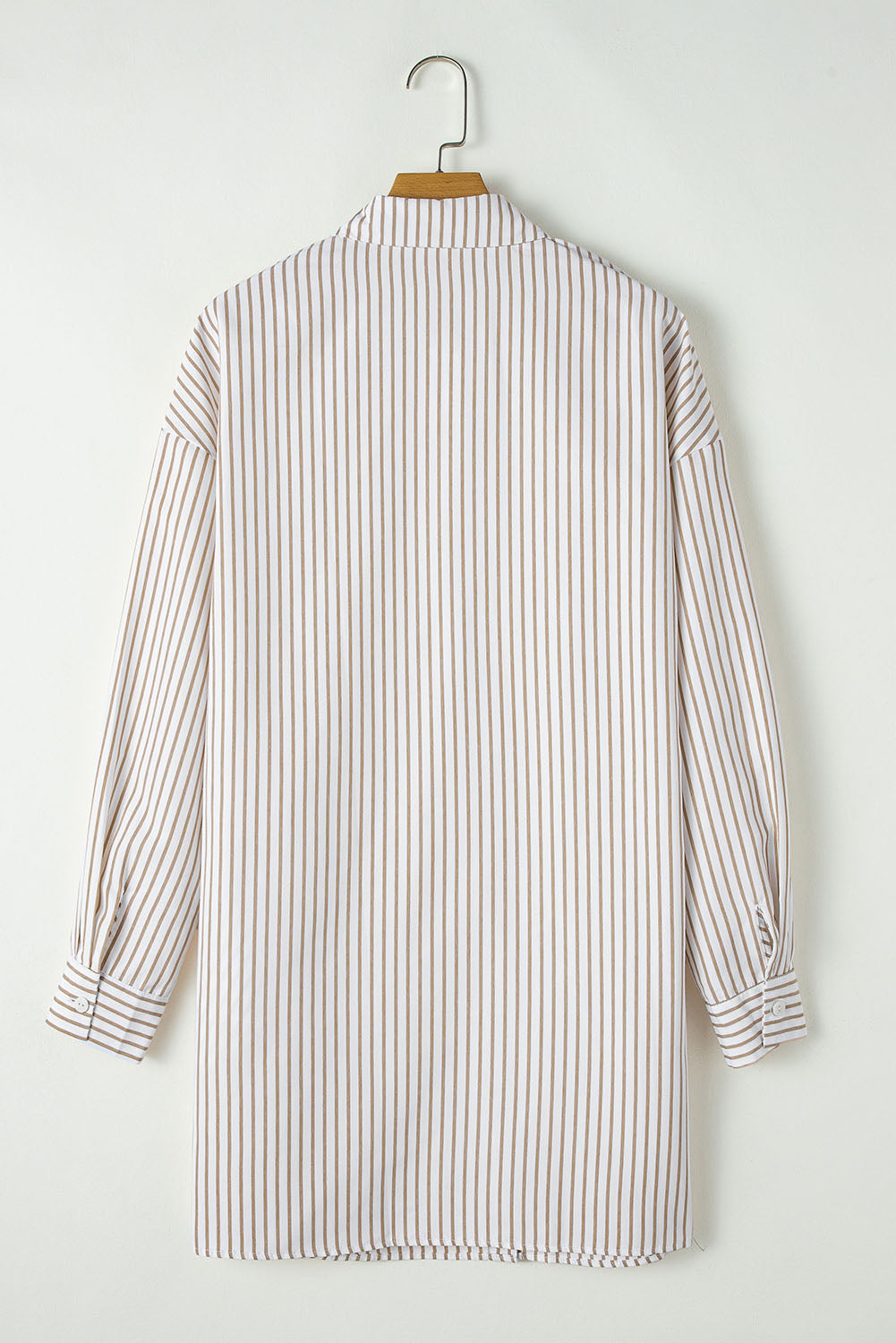 Daevira | Striped women's shirt in khaki - button-up, long sleeves, casual chic