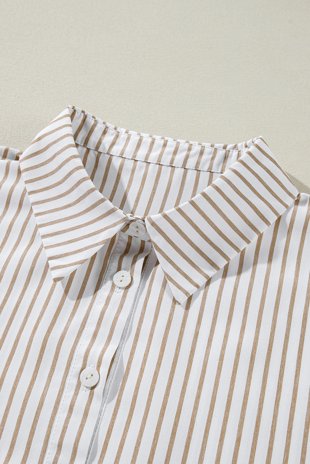 Daevira | Striped women's shirt in khaki - button-up, long sleeves, casual chic