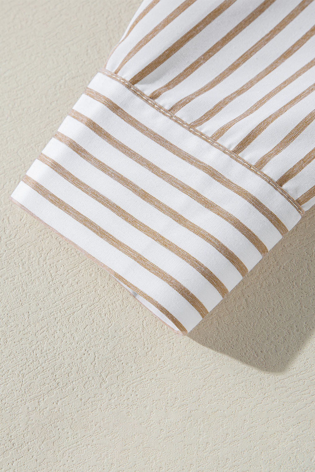 Daevira | Striped women's shirt in khaki - button-up, long sleeves, casual chic