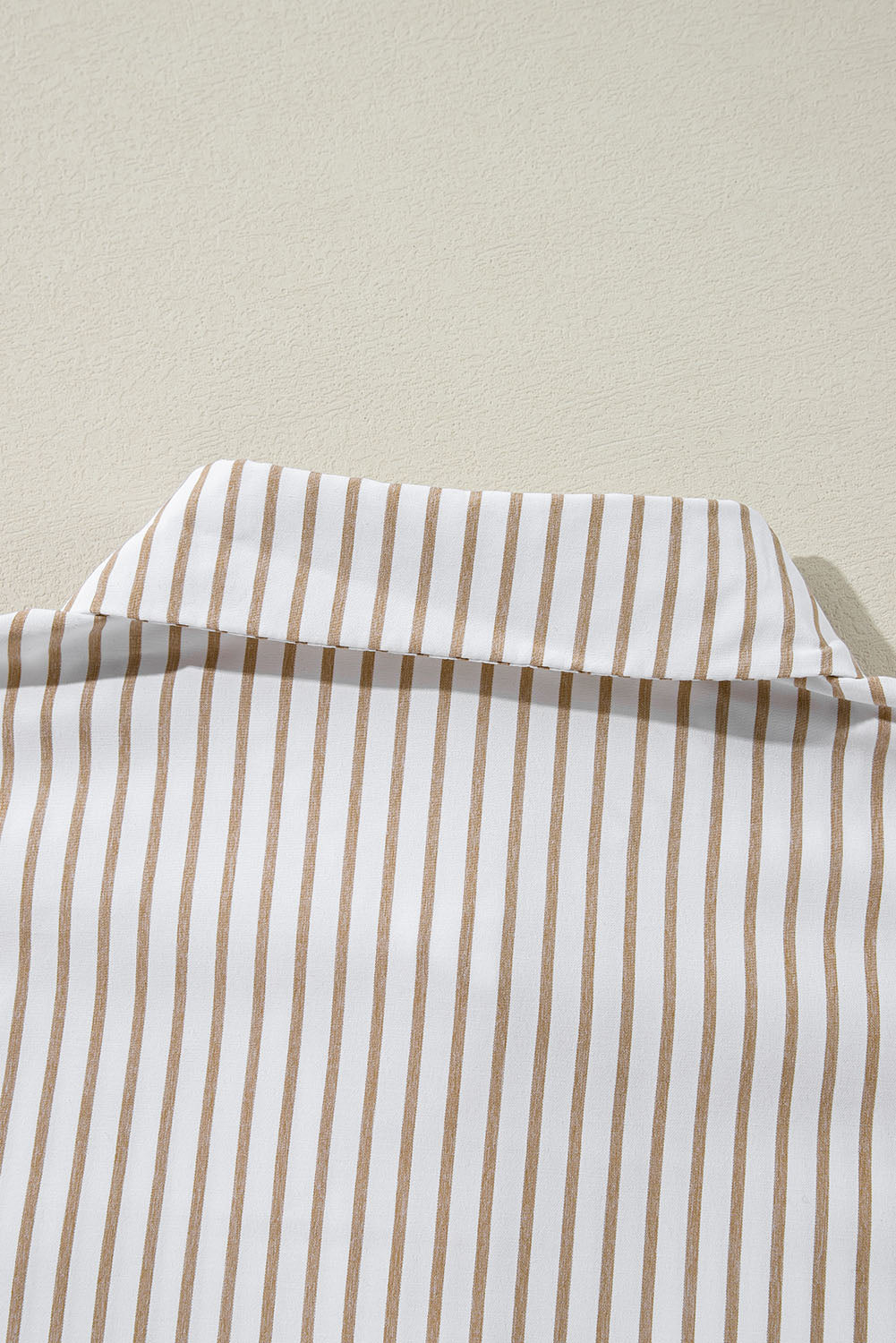 Daevira | Striped women's shirt in khaki - button-up, long sleeves, casual chic