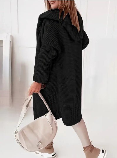 Maire | Gebreide damesjas met capuchon - Warme lange vestjas, casual winterlaag met zakken
