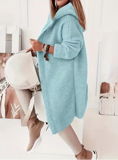 Maire | Gebreide damesjas met capuchon - Warme lange vestjas, casual winterlaag met zakken