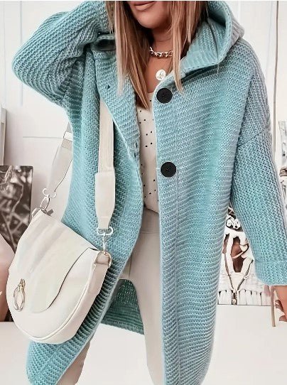 Maire | Gebreide damesjas met capuchon - Warme lange vestjas, casual winterlaag met zakken