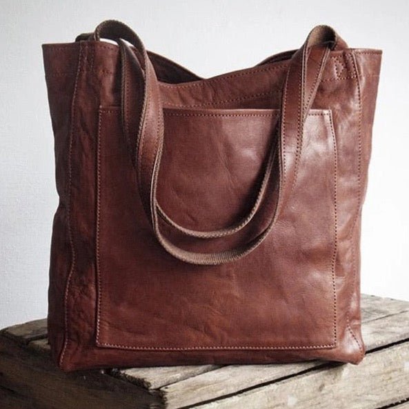 VintEdge | Vintage lederen draagtas - handtas met grote capaciteit voor vrouwen