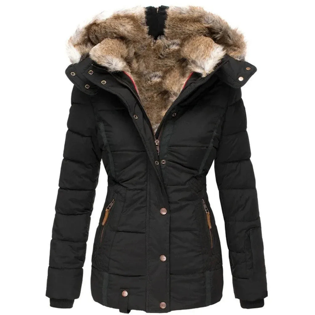 Gwynn | Luxe winterjas met capuchon voor vrouwen, bont gevoerd, warme polyester jas voor koud weer activiteiten