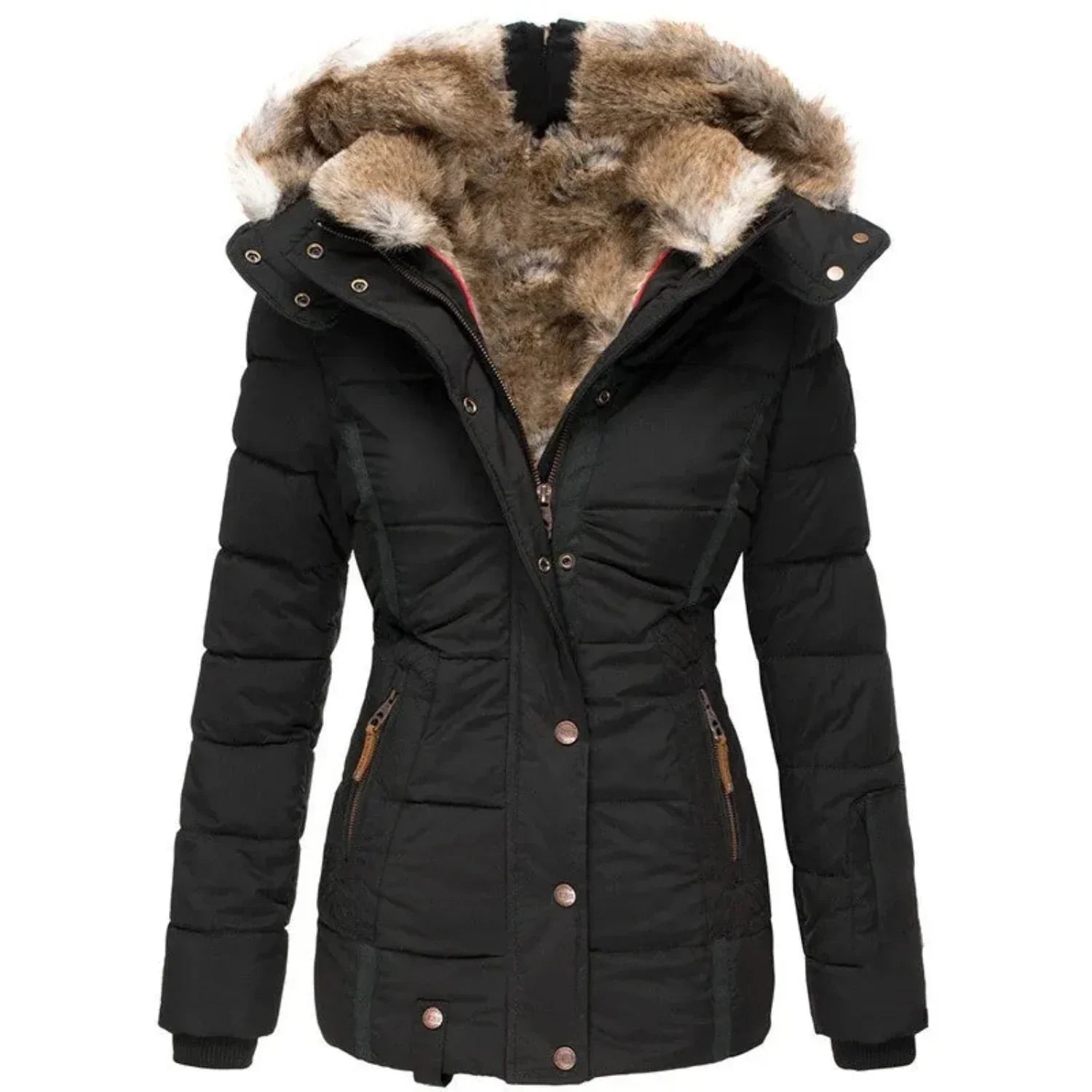 Gwynn | Luxe winterjas met capuchon voor vrouwen, bont gevoerd, warme polyester jas voor koud weer activiteiten