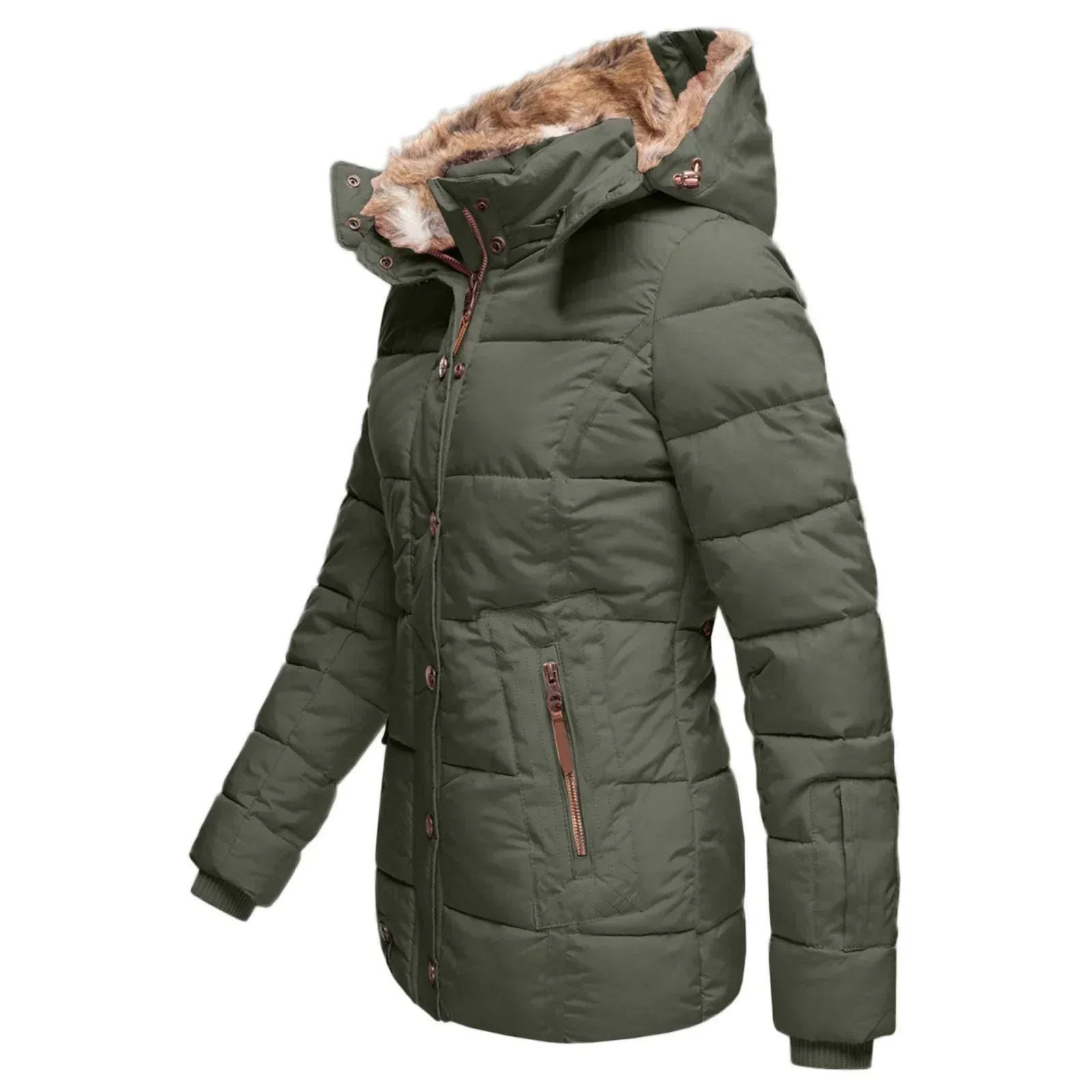 Gwynn | Luxe winterjas met capuchon voor vrouwen, bont gevoerd, warme polyester jas voor koud weer activiteiten