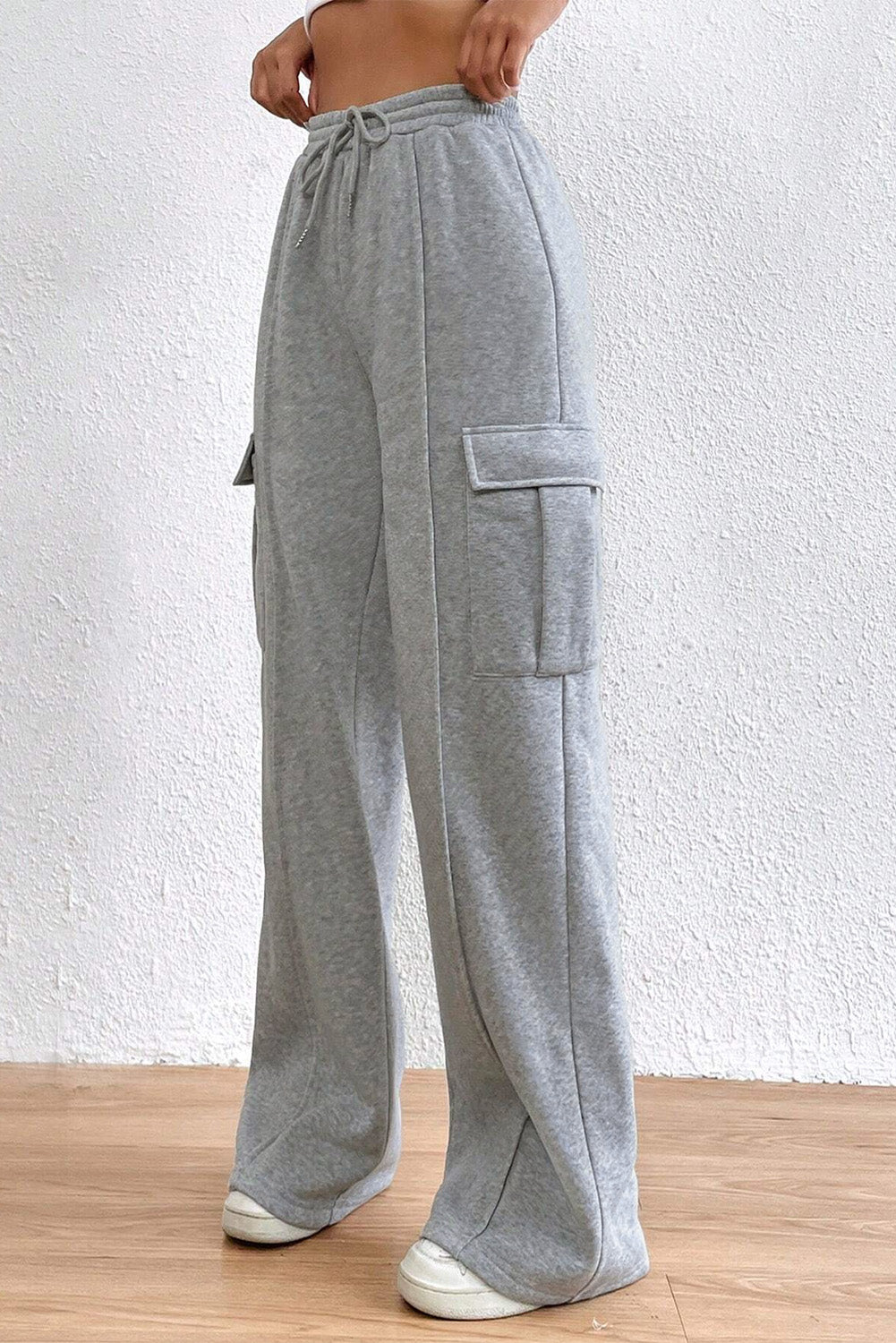 Caira | Lichtgrijze Cargo Trainingsbroek voor Vrouwen, Koord Taille, Casual Fit, Comfortabele Lounge Broek
