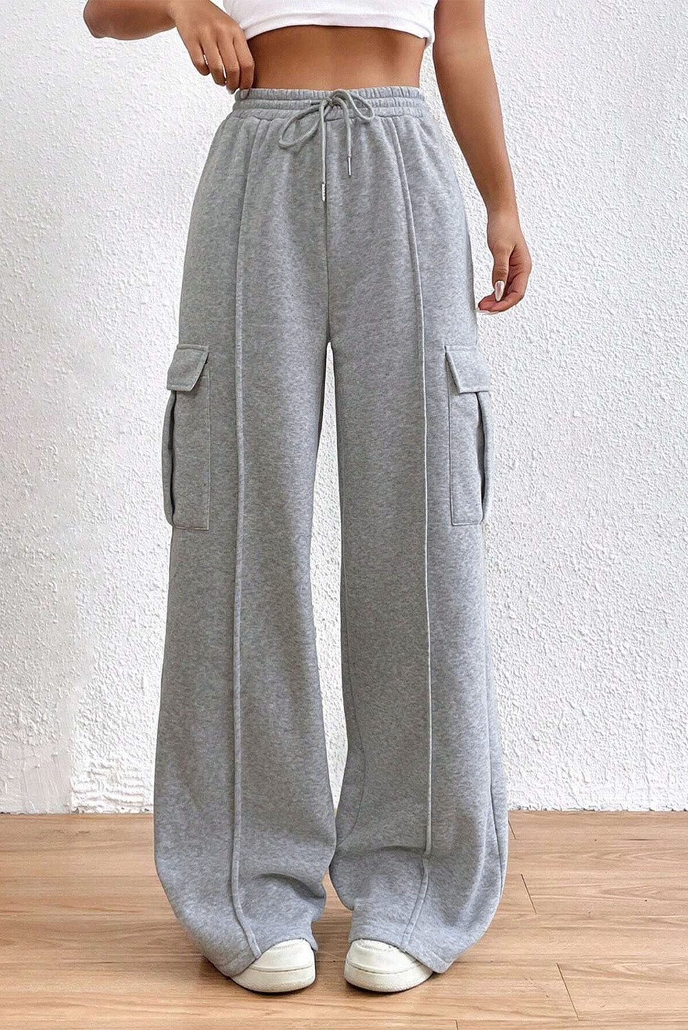Caira | Lichtgrijze Cargo Trainingsbroek voor Vrouwen, Koord Taille, Casual Fit, Comfortabele Lounge Broek