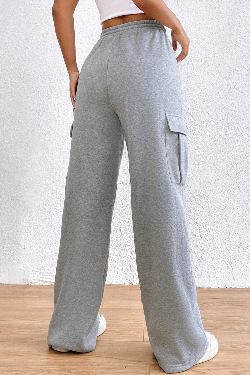 Caira | Lichtgrijze Cargo Trainingsbroek voor Vrouwen, Koord Taille, Casual Fit, Comfortabele Lounge Broek