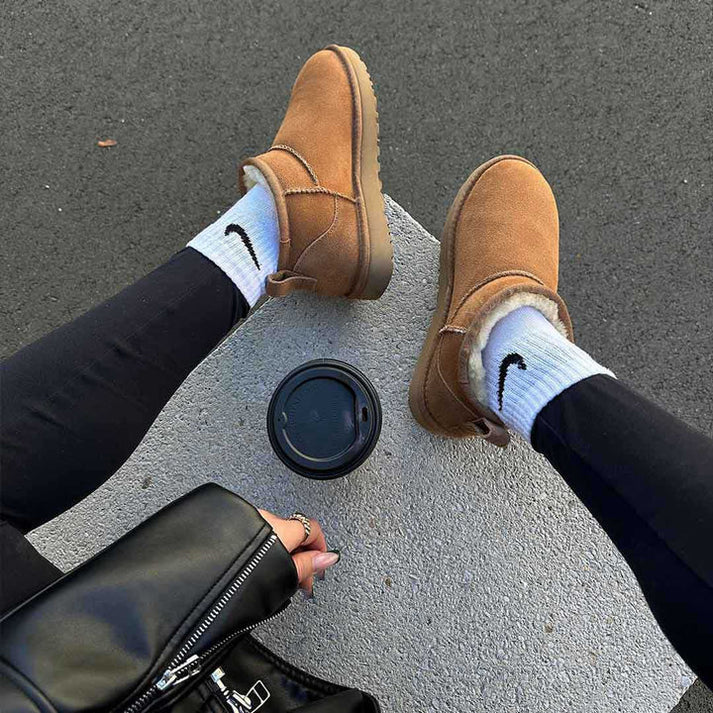 ToastWalk | Warme plateaulaarzen met bontvoering voor vrouwen - Winterschoenen, Gezellige Slip-On Enkellaarzen