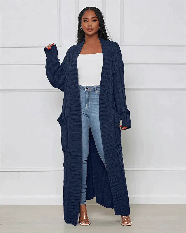 Zynelle | Casual lang vest voor dames met zakken – zachte gebreide trui met open voorkant