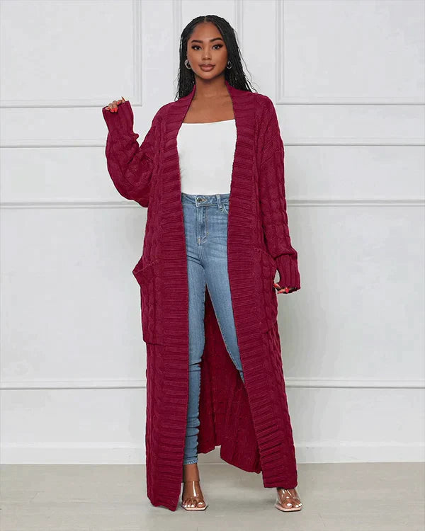 Zynelle | Casual lang vest voor dames met zakken – zachte gebreide trui met open voorkant