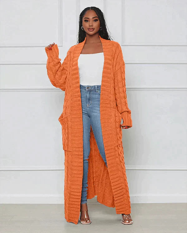 Zynelle | Casual lang vest voor dames met zakken – zachte gebreide trui met open voorkant