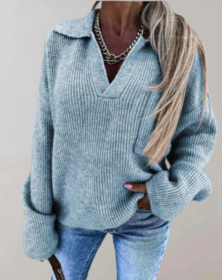 Eleni | Sweater met V-hals en kraag - Zacht breisel, casual en elegant ontwerp