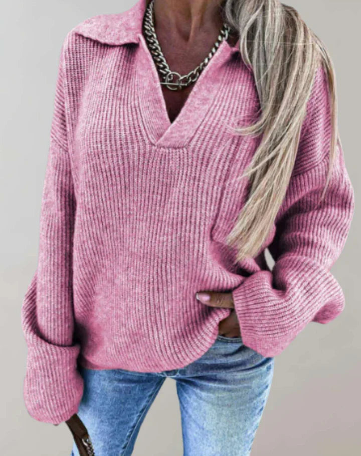 Eleni | Sweater met V-hals en kraag - Zacht breisel, casual en elegant ontwerp