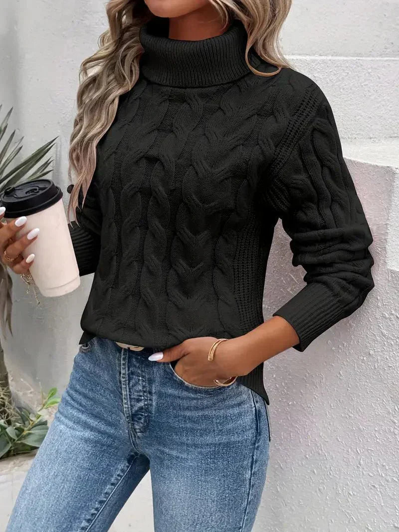 Alveth | Pull élégant en maille torsadée à col roulé pour femme – Pull d'hiver confortable, doux et stylé