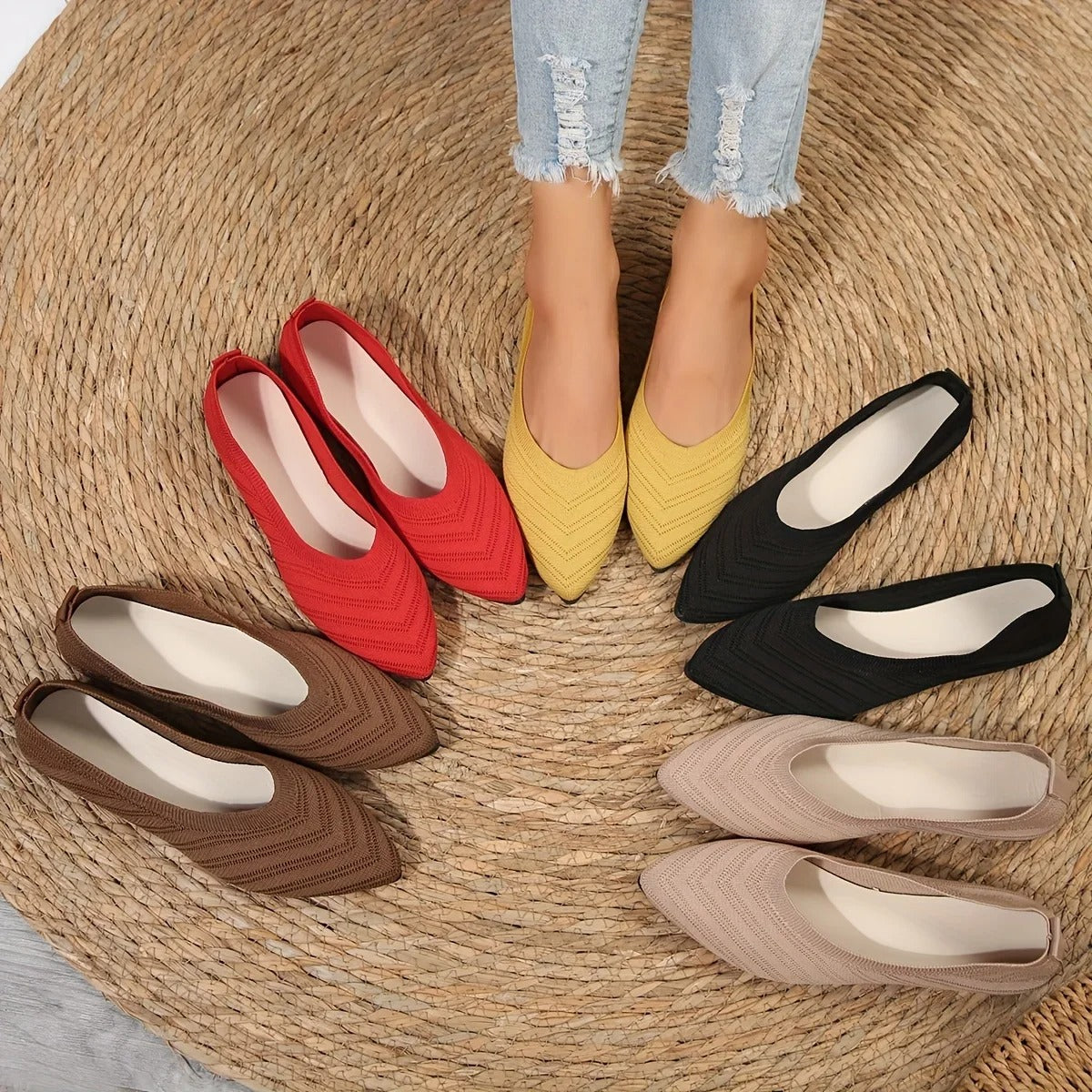 Vibelle | Knit balletflats met spitse teen voor dames - Lichtgewicht, ademend