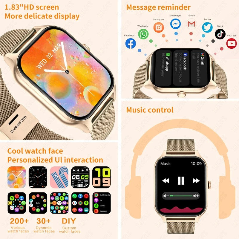 LuxeTime | Elegant Smartwatch voor vrouwen - Fitnesstracker, hartslagmonitor, stijlvol ontwerp
