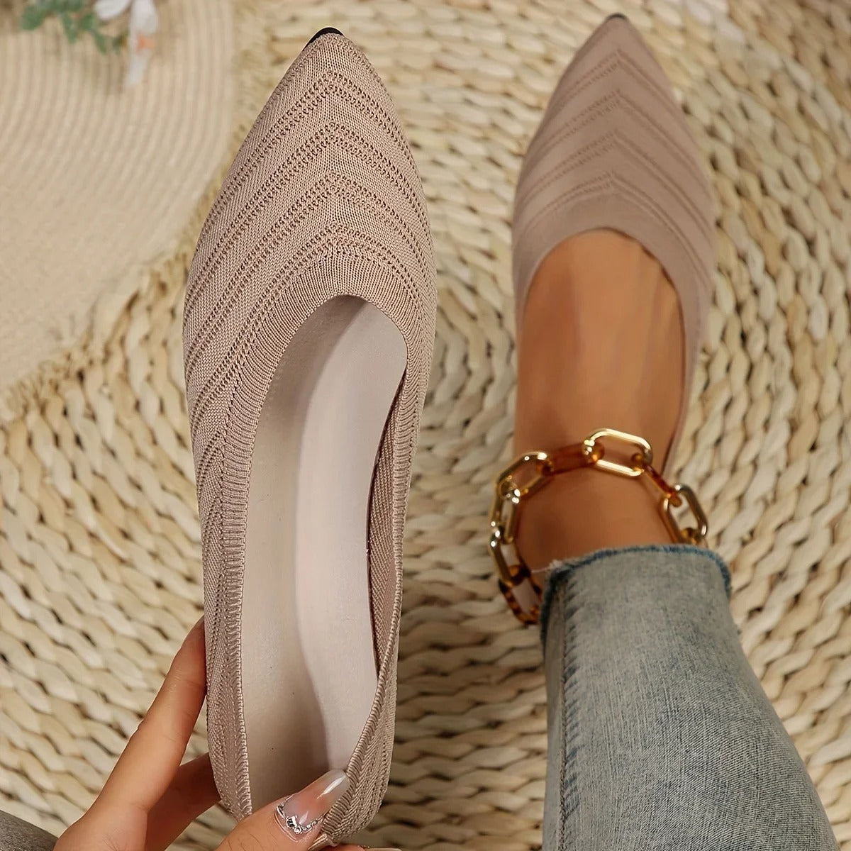 Vibelle | Knit balletflats met spitse teen voor dames - Lichtgewicht, ademend