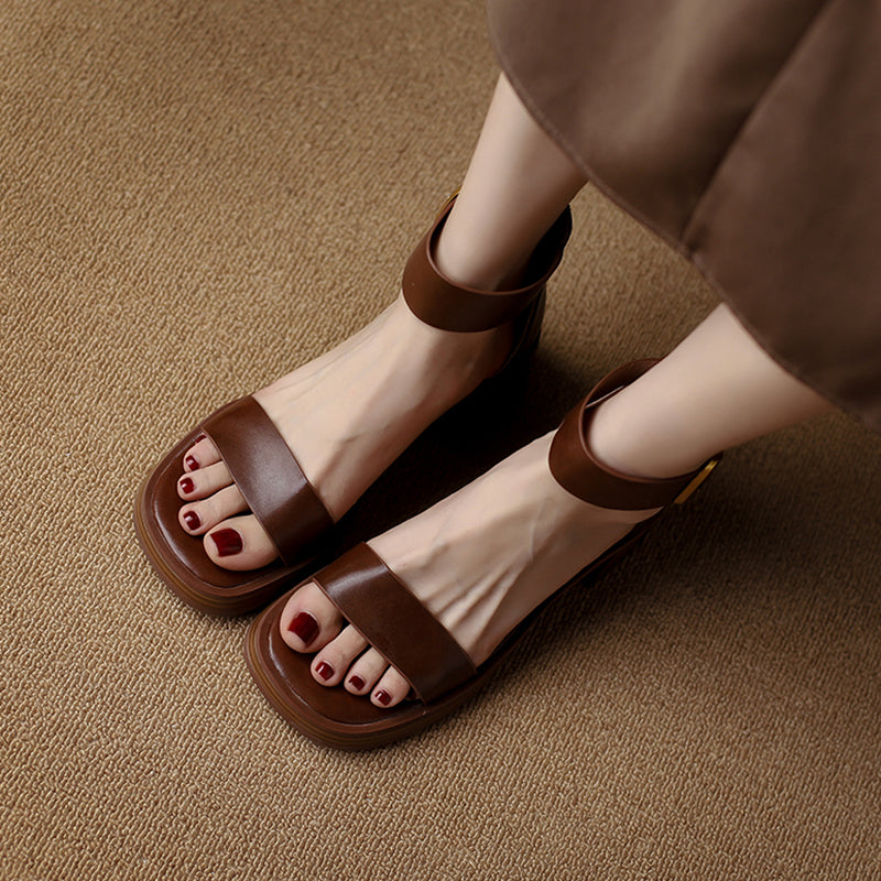 Falina | Sandales en cuir à talon mi-haut, double bride et fermeture à boucle – confortables et élégantes