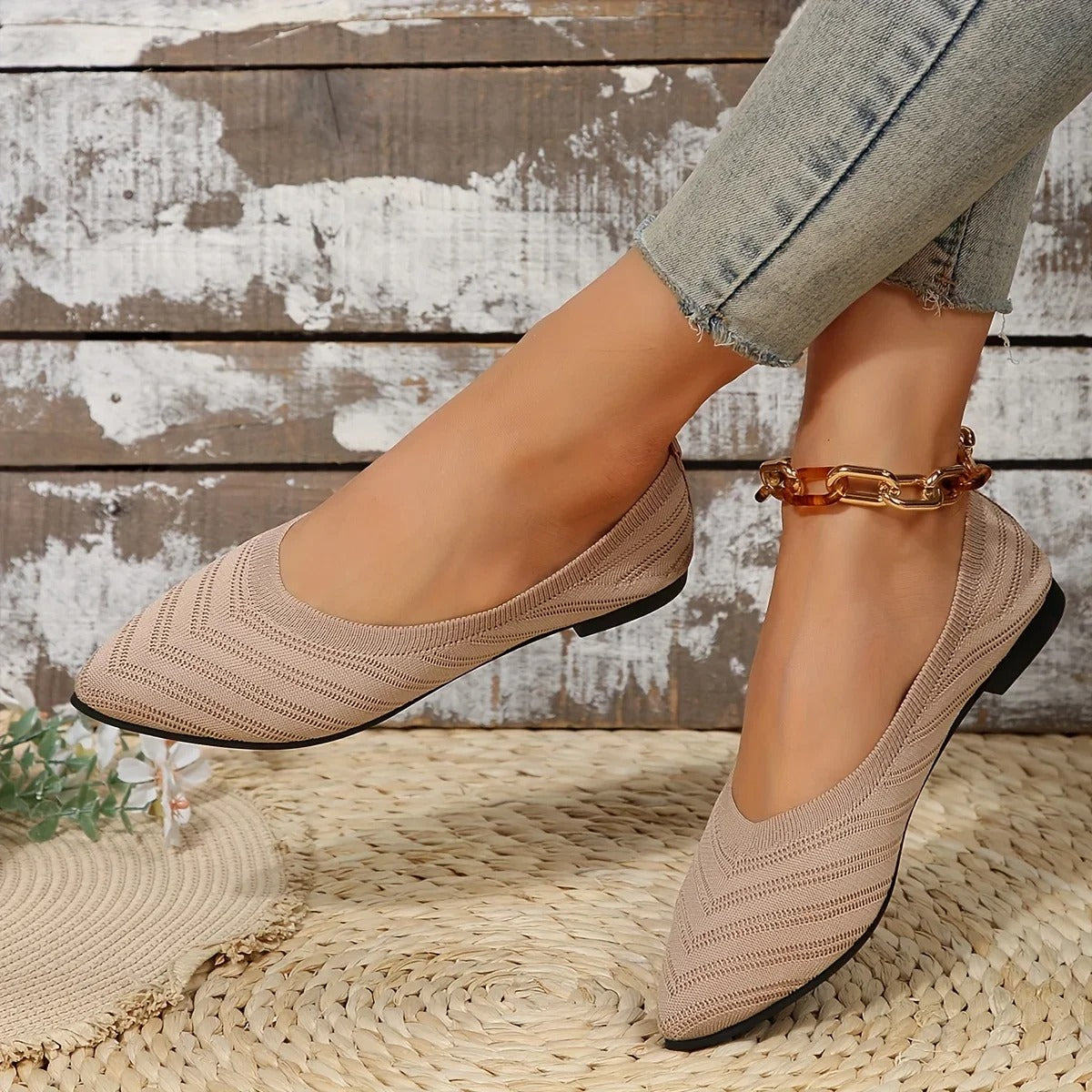 Vibelle | Knit balletflats met spitse teen voor dames - Lichtgewicht, ademend