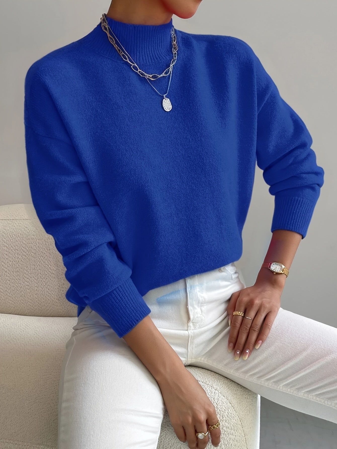 Astraea | Klassieke coltrui voor dames, casual gebreide trui met lange mouwen, warme wintertrui
