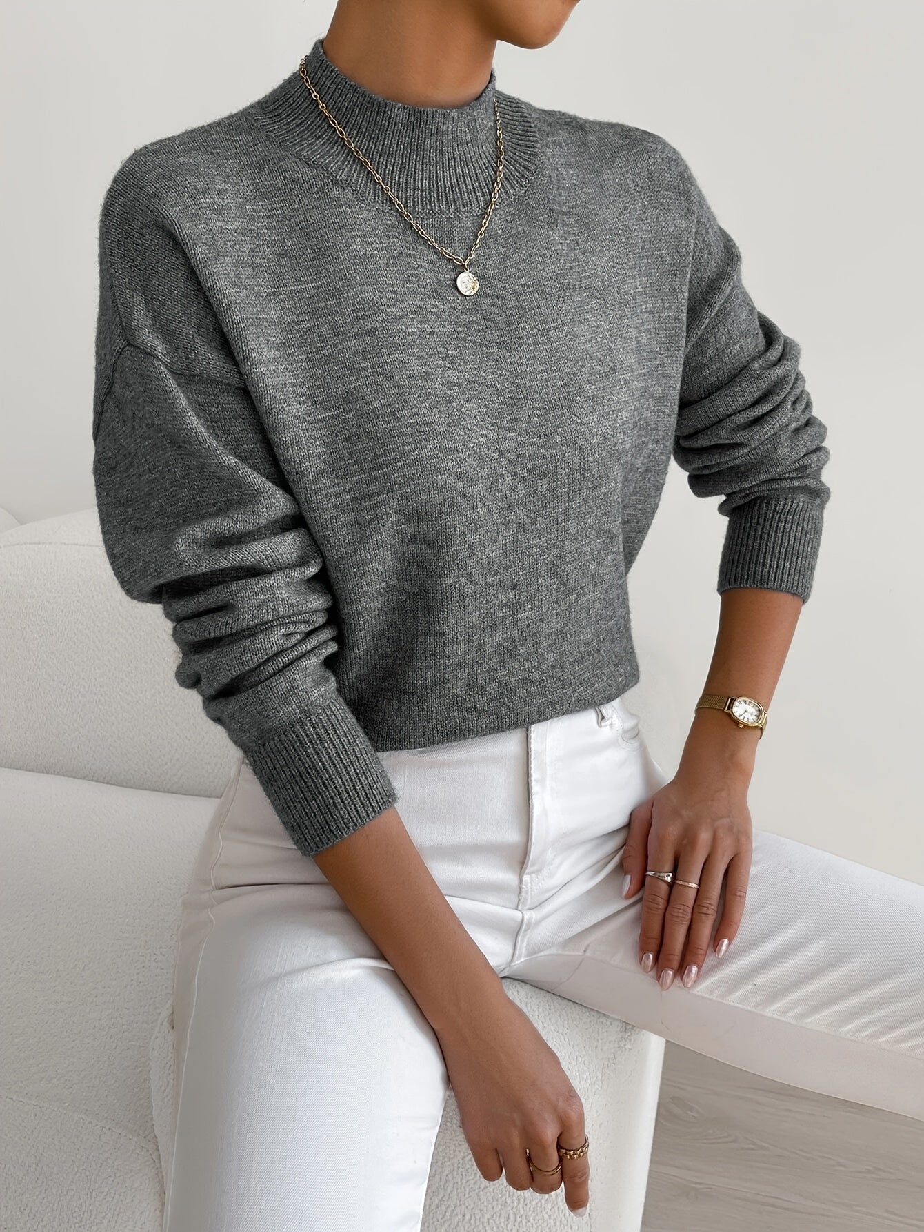 Astraea | Klassieke coltrui voor dames, casual gebreide trui met lange mouwen, warme wintertrui