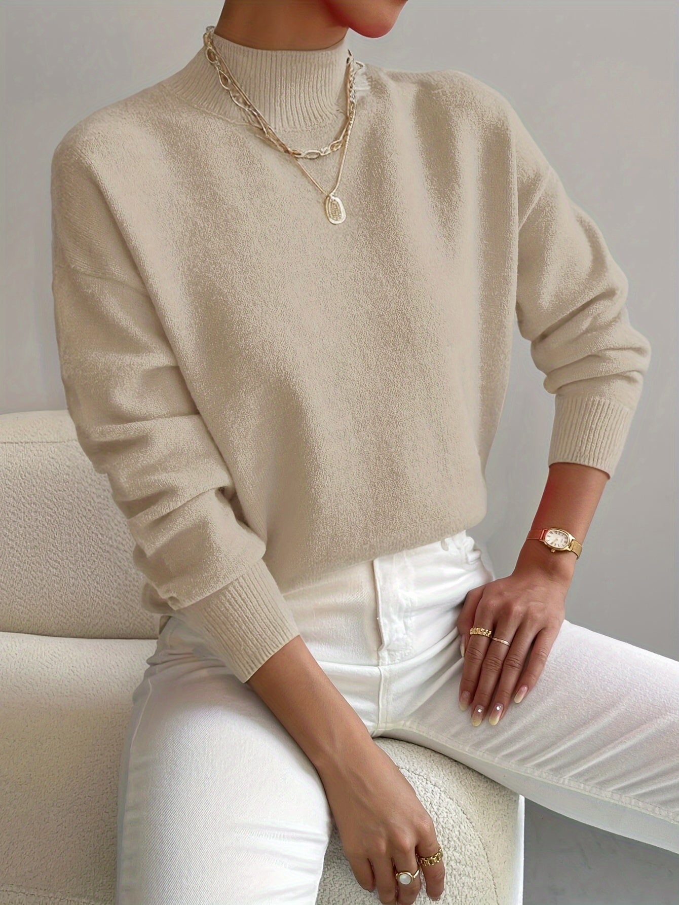 Astraea | Klassieke coltrui voor dames, casual gebreide trui met lange mouwen, warme wintertrui