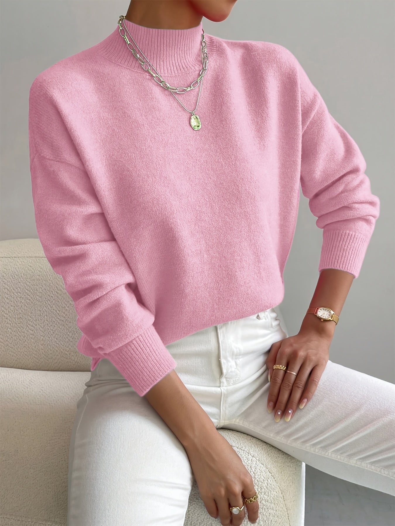 Astraea | Klassieke coltrui voor dames, casual gebreide trui met lange mouwen, warme wintertrui