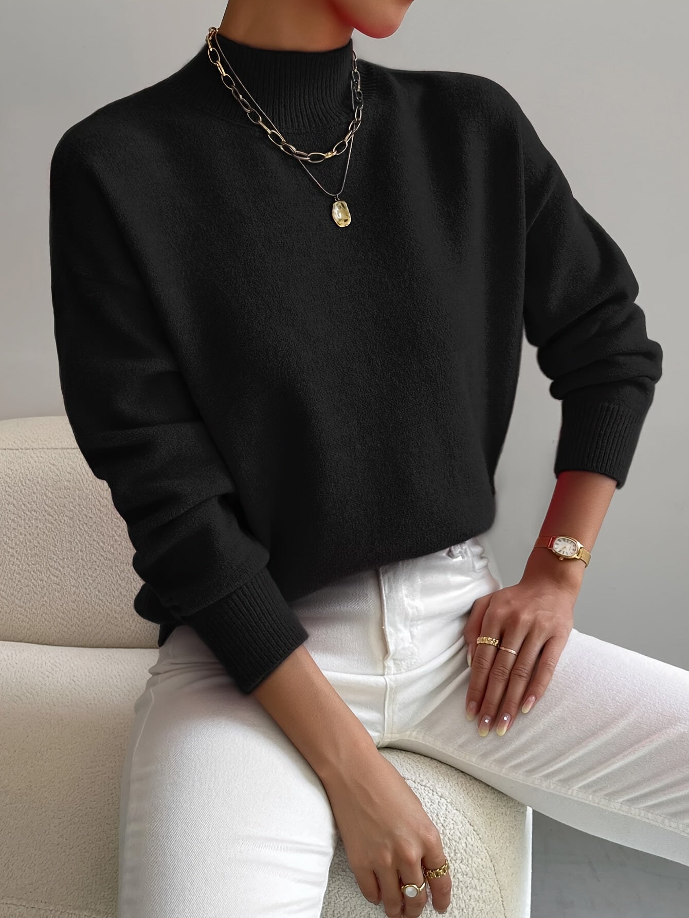Astraea | Klassieke coltrui voor dames, casual gebreide trui met lange mouwen, warme wintertrui