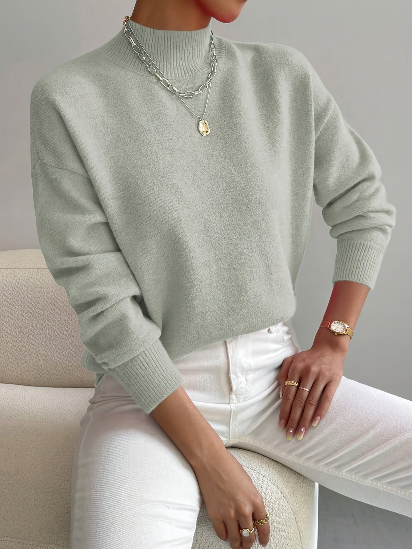 Astraea | Klassieke coltrui voor dames, casual gebreide trui met lange mouwen, warme wintertrui