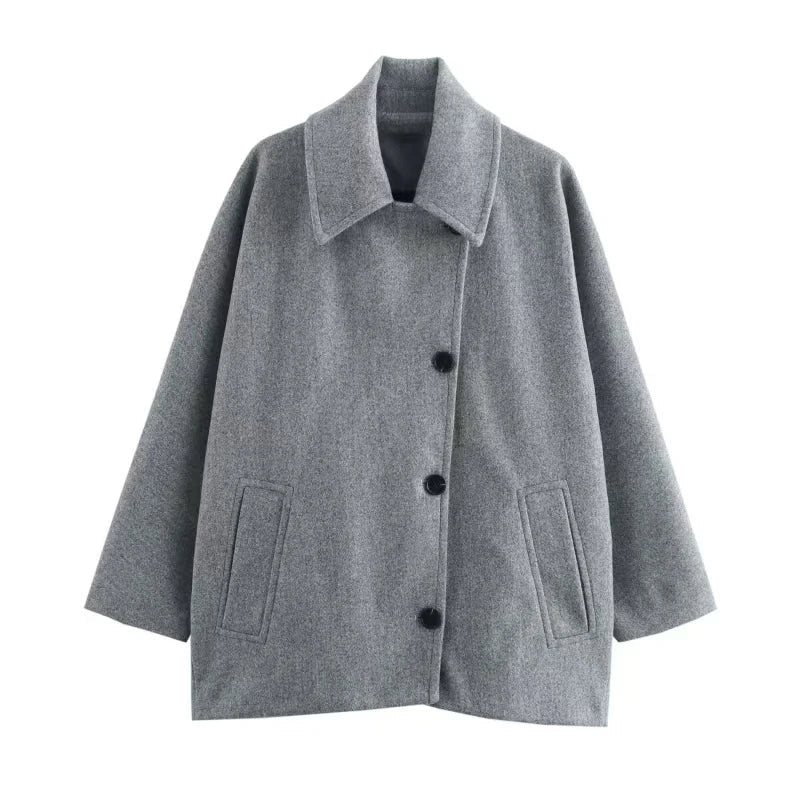 Kalena | Oversized damesjas – Onregelmatige knoopsluiting, casual jas met losse pasvorm