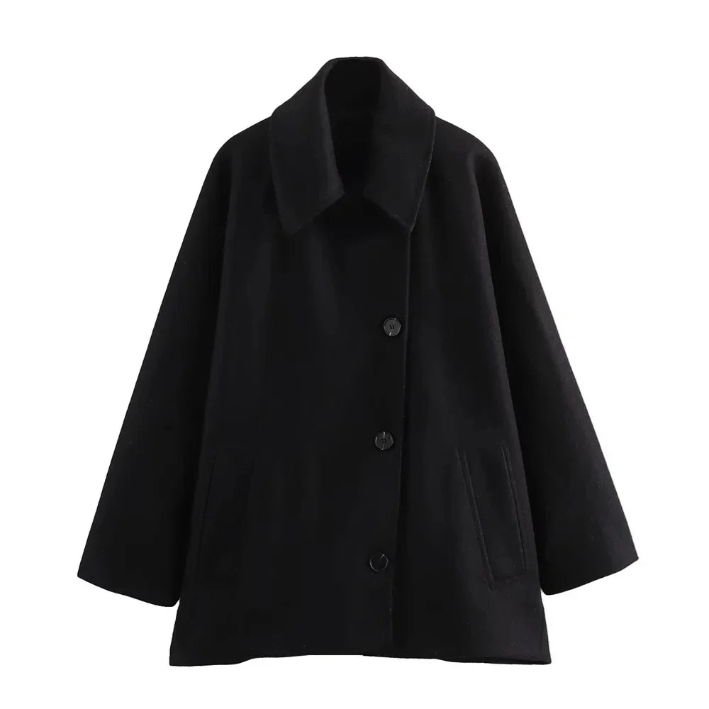 Kalena | Oversized damesjas – Onregelmatige knoopsluiting, casual jas met losse pasvorm