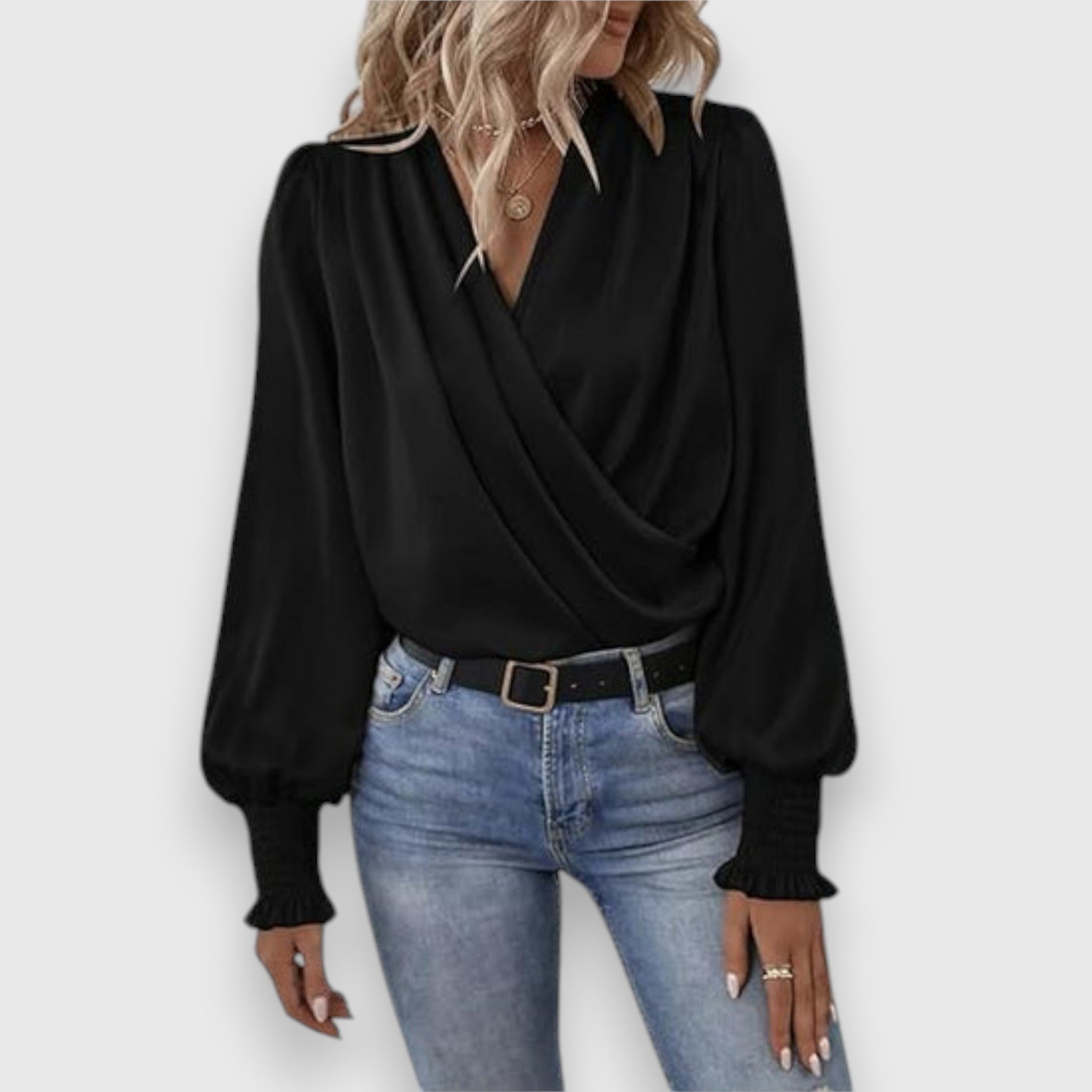 Lysoria | Slim fit wikkelblouse voor dames – Elegante, casual blouse met lange mouwen